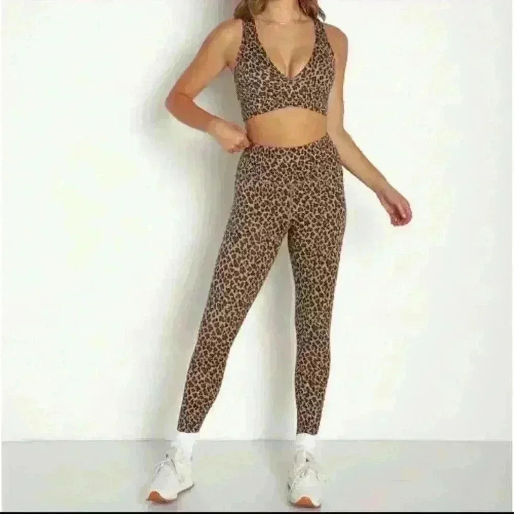 Varley Century Leopard Print Ankle High Rise Legging Size XS